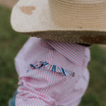 "Lara" Multi Stripe Pink Ruffle Long Sleeve Romper-Little Windmill Clothing Co