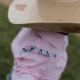 "Lara" Multi Stripe Pink Ruffle Long Sleeve Romper-Little Windmill Clothing Co