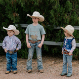 Free Range bison graphic kids tee flatlay showing full bison graphic design