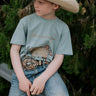 Free Range bison graphic kids tee front view showing bold Free Range bison graphic on quality kids tee