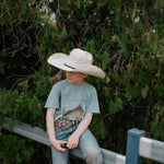 Free Range bison graphic kids tee print close-up showing detailed bold bison Free Range graphic