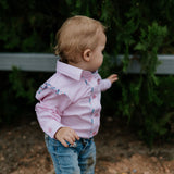 "Lara" Multi Stripe Pink Ruffle Long Sleeve Romper-Little Windmill Clothing Co