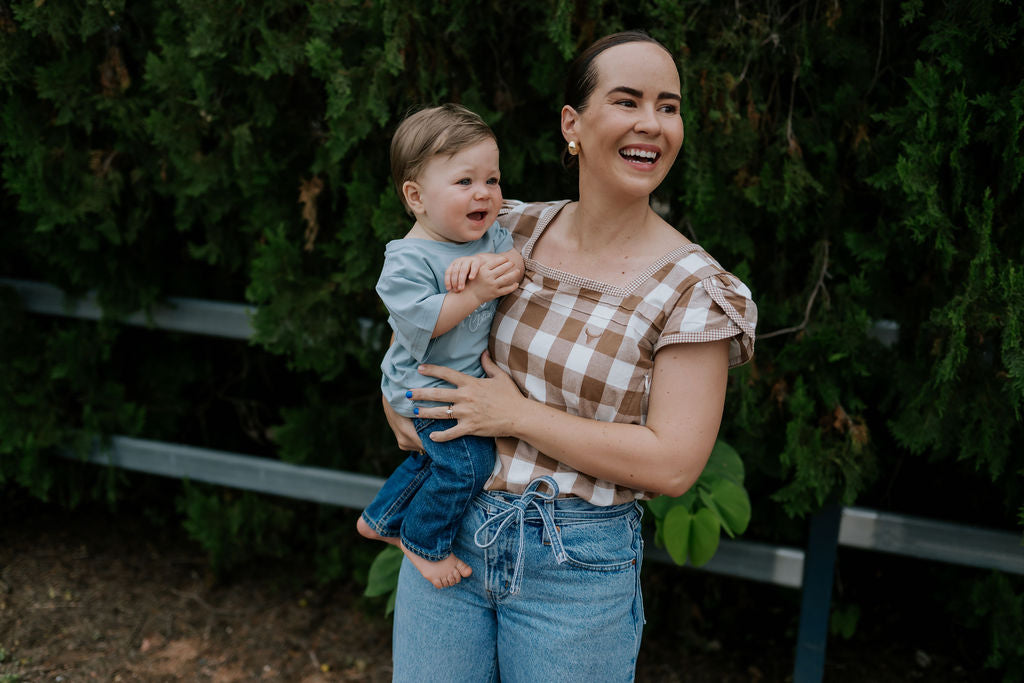 "Carrie" NURSING Dusty Gingham Women's Blouse-Little Windmill Clothing Co