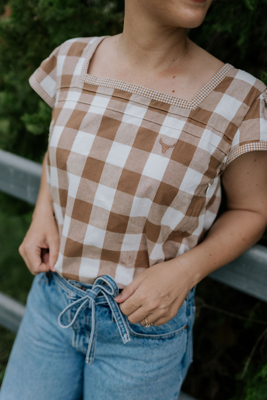 "Gabbie" Dusty Gingham Women's Blouse-Little Windmill Clothing Co