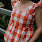 "Mya" NURSING Linen Orange Check Women's Blouse-Little Windmill Clothing Co