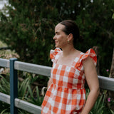 "Mya" NURSING Linen Orange Check Women's Blouse-Little Windmill Clothing Co
