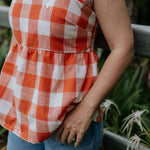 "Mya" NURSING Linen Orange Check Women's Blouse-Little Windmill Clothing Co