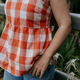 "Mya" NURSING Linen Orange Check Women's Blouse-Little Windmill Clothing Co