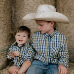 "Clyde" Country Navy Checked Long Sleeve Shirt-Little Windmill Clothing Co