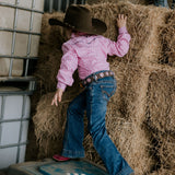 Stella pink check western yoke long sleeve shirt cuff detail showing quality cuff and button finish