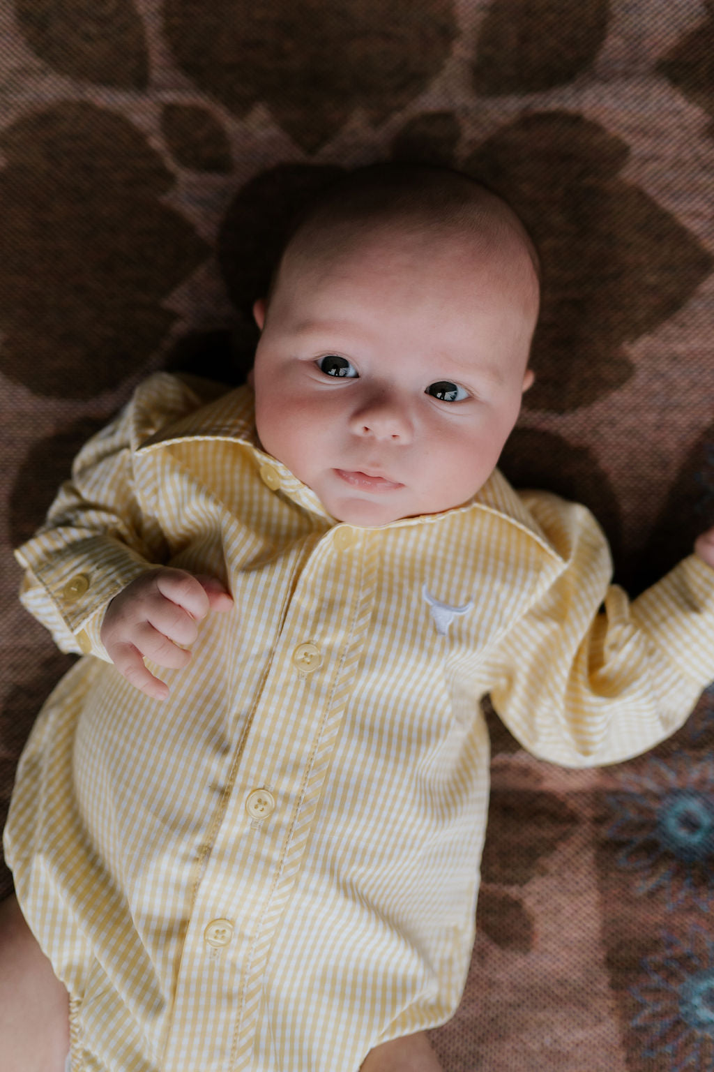 Sunshine lemon long sleeve romper front view showing bright lemon yellow romper for toddlers