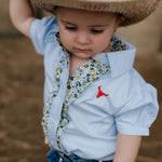 "Dasha" Soft Baby Blue gingham Short Sleeve Romper-Little Windmill Clothing Co