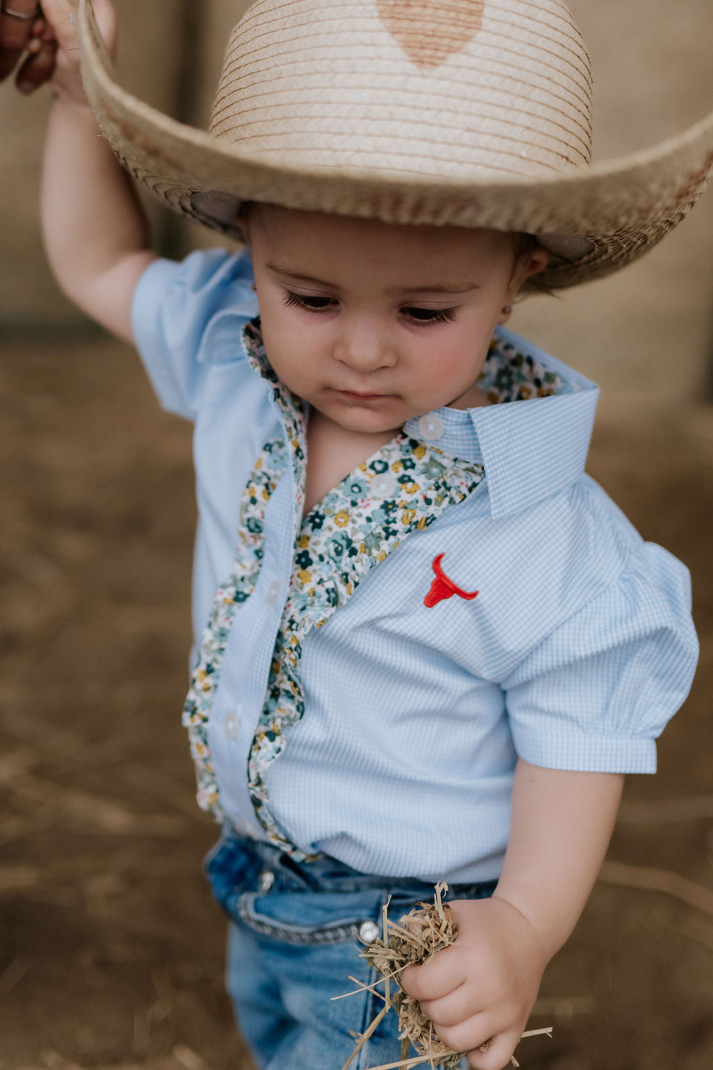 "Dasha" Soft Baby Blue gingham Short Sleeve Romper-Little Windmill Clothing Co