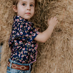 "Harlo" Navy Floral Short Sleeve Romper-Little Windmill Clothing Co