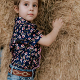 "Harlo" Navy Floral Short Sleeve Romper-Little Windmill Clothing Co