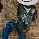 Hunting scrub green long sleeve fishing shirt back view showing full back coverage and scrub green colourway