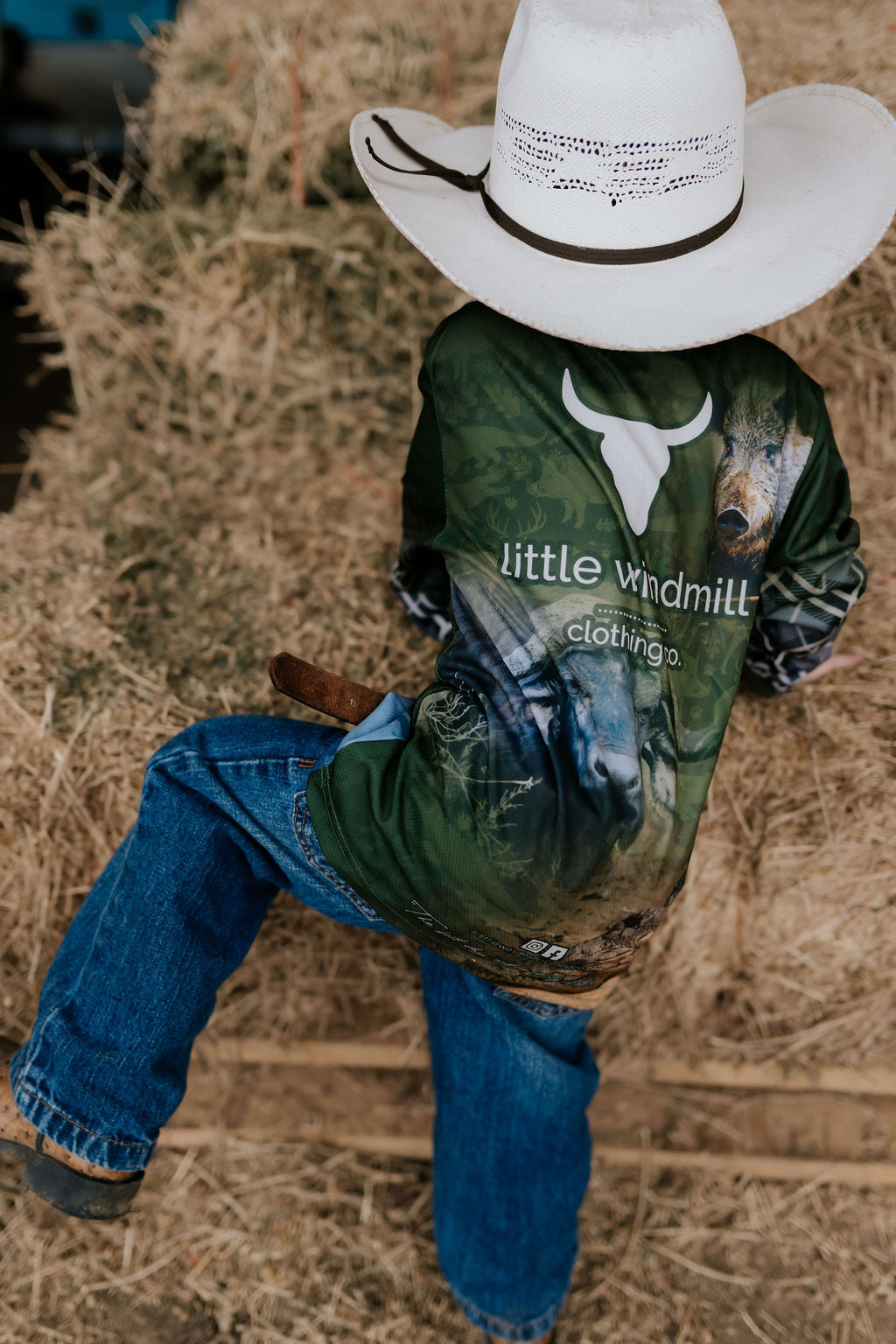 Hunting scrub green long sleeve fishing shirt back view showing full back coverage and scrub green colourway