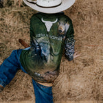 Hunting scrub green long sleeve fishing shirt cuff detail showing roll-up tab sleeve