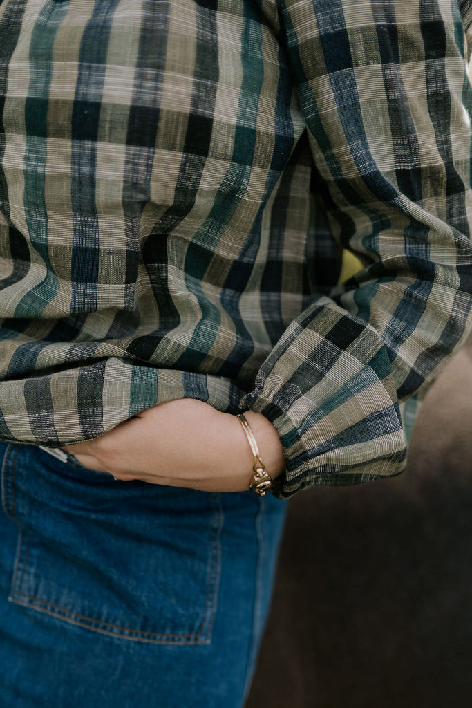 "Lucia" Linen Moss Green Checked Women's Shirt-Little Windmill Clothing Co
