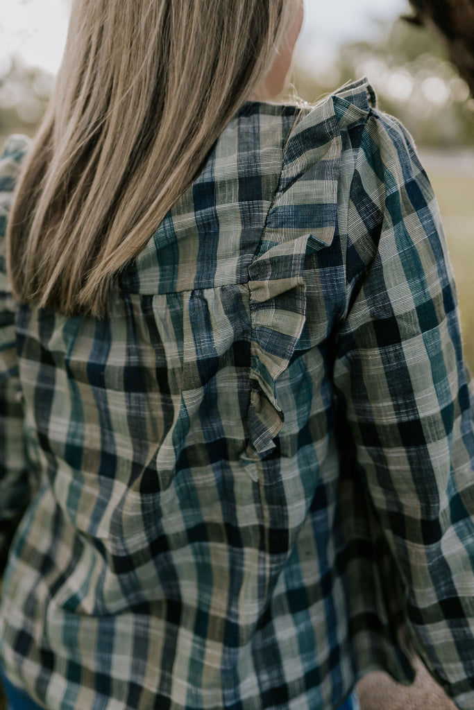 "Lucia" Linen Moss Green Checked Women's Shirt-Little Windmill Clothing Co