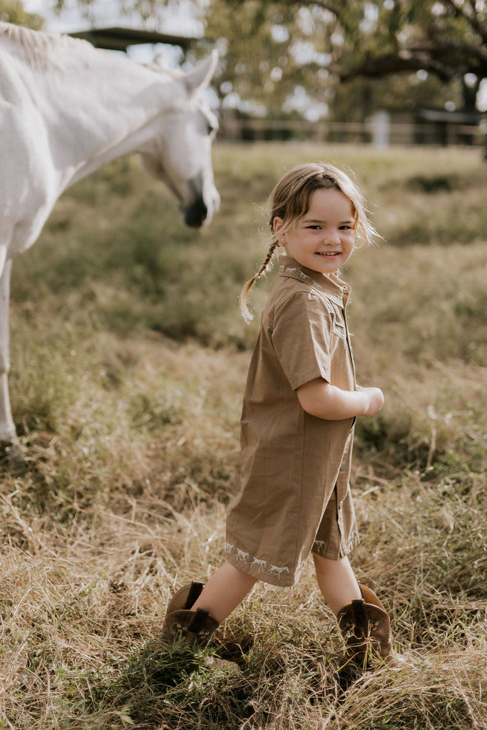 "Cheyenne" Western Mocha Dress-Little Windmill Clothing Co