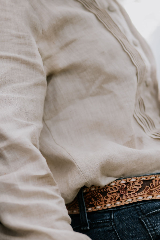 "Luci" Linen Beige Women's Shirt-Little Windmill Clothing Co