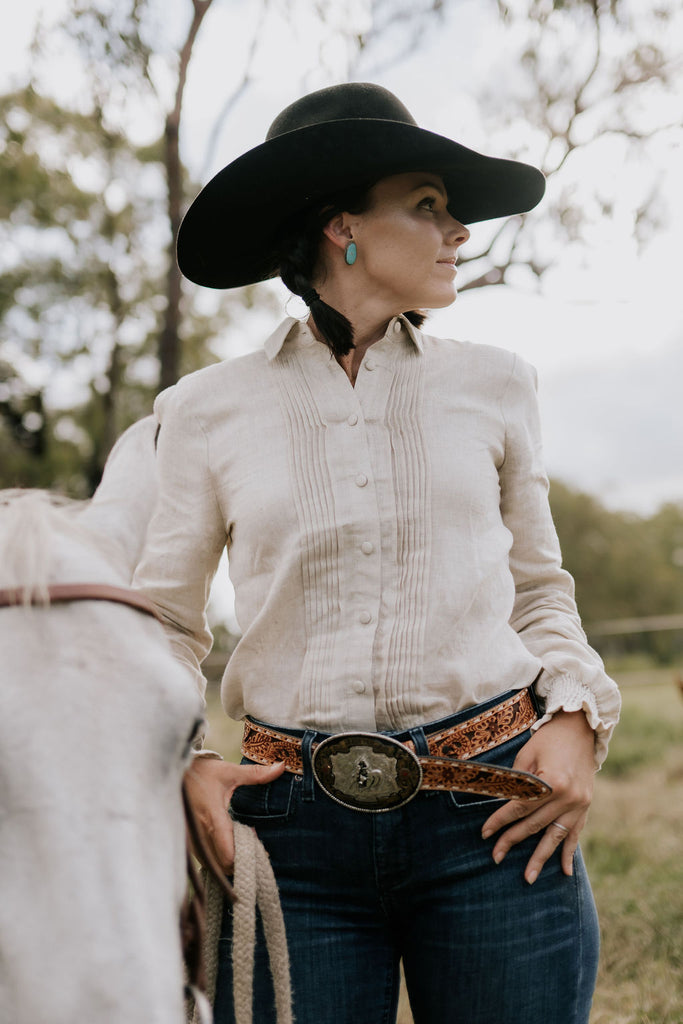 "Luci" Linen Beige Women's Shirt-Little Windmill Clothing Co