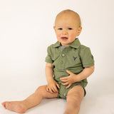 "Ky Baby" Khaki Green Baby Polo Romper-Little Windmill Clothing Co