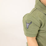 "Ky Baby" Khaki Green Baby Polo Romper-Little Windmill Clothing Co
