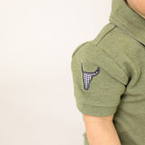"Ky Baby" Khaki Green Baby Polo Romper-Little Windmill Clothing Co