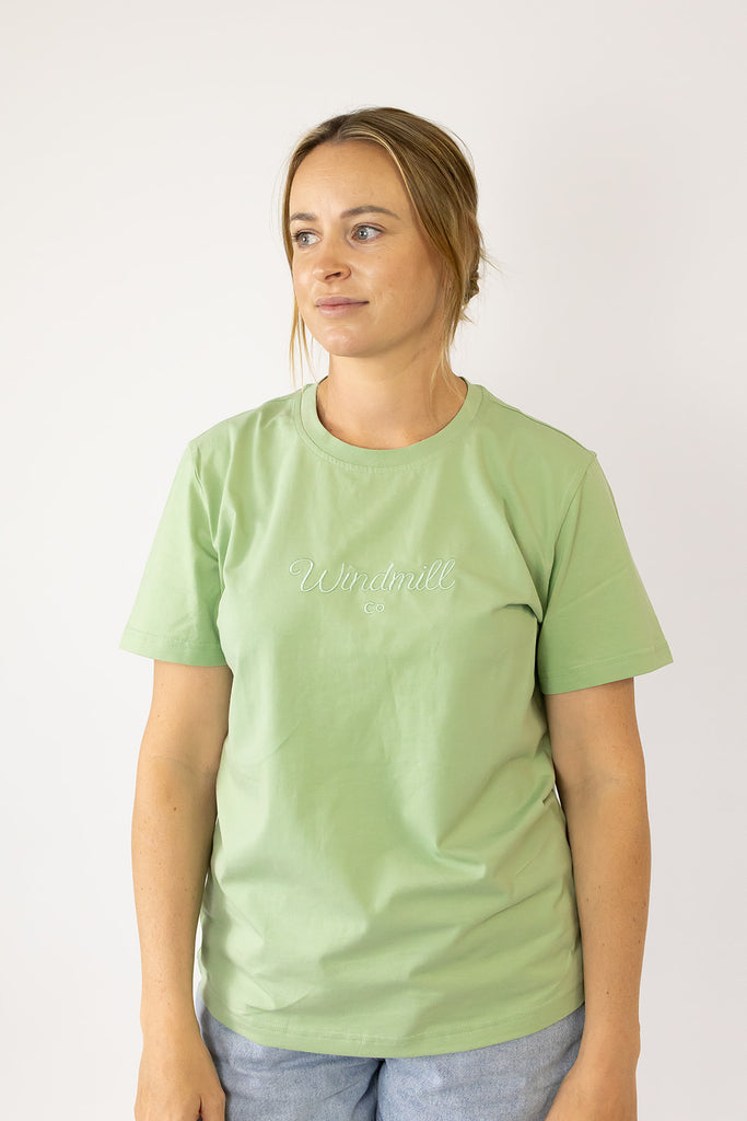 LIMITED EDITION Embroidered Ladies Tee - SAGE-Little Windmill Clothing Co