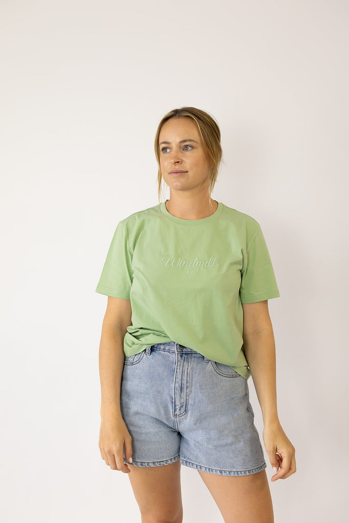 LIMITED EDITION Embroidered Ladies Tee - SAGE-Little Windmill Clothing Co