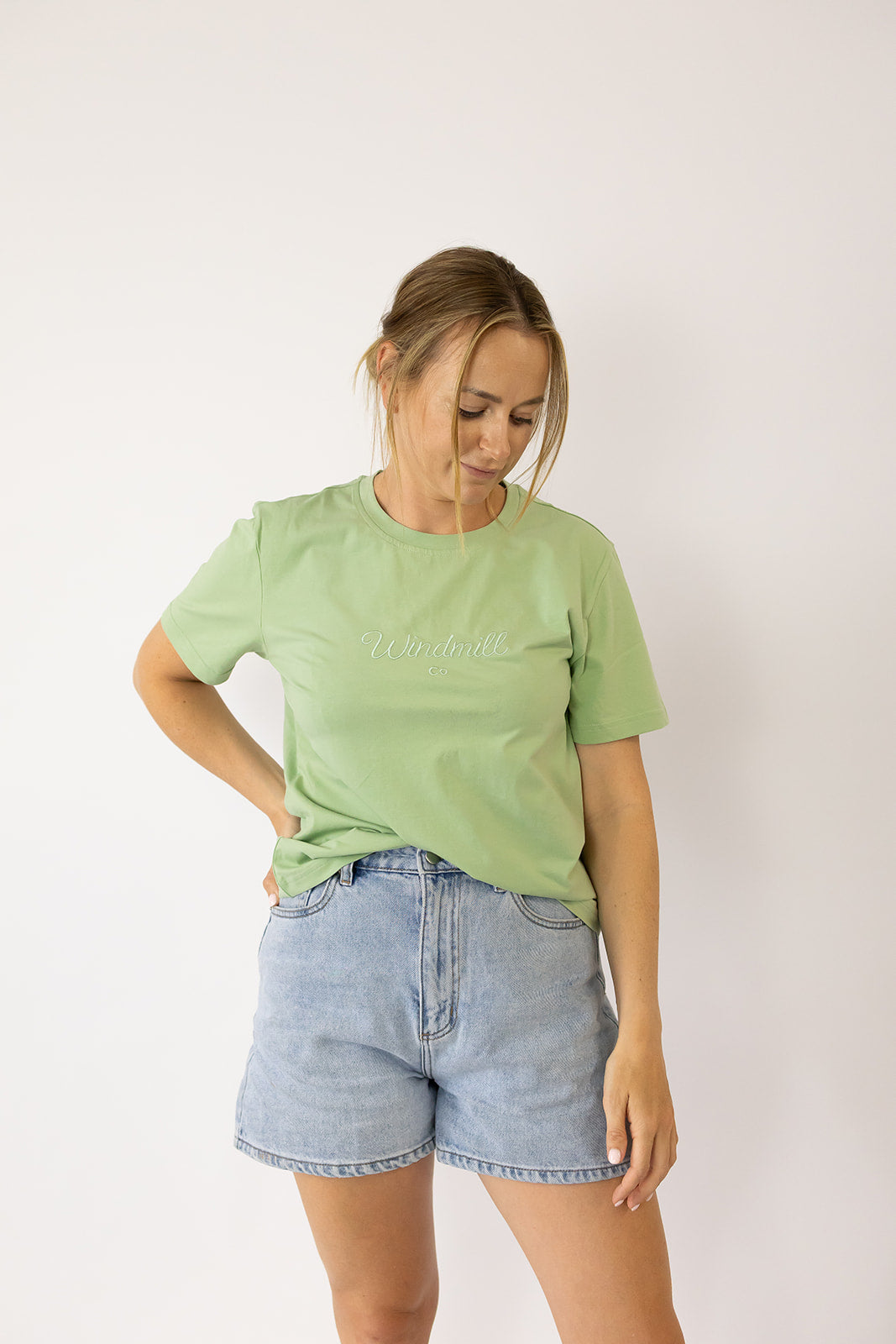 LIMITED EDITION Embroidered Ladies Tee - SAGE-Little Windmill Clothing Co