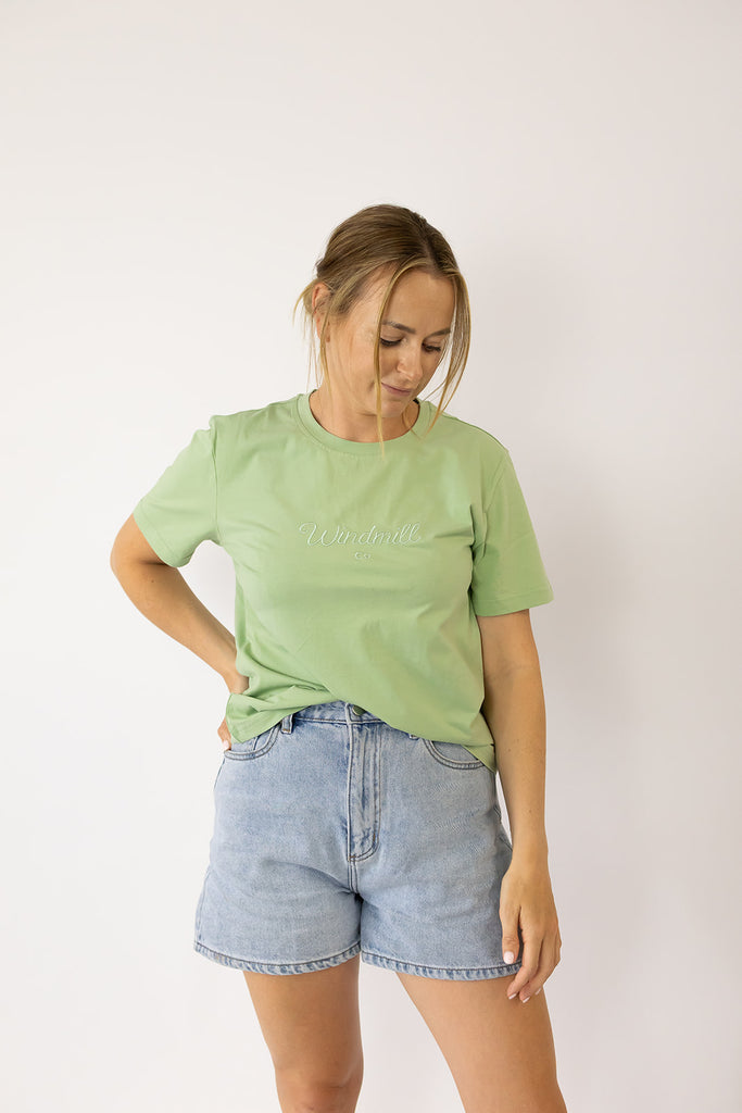 LIMITED EDITION Embroidered Ladies Tee - SAGE-Little Windmill Clothing Co