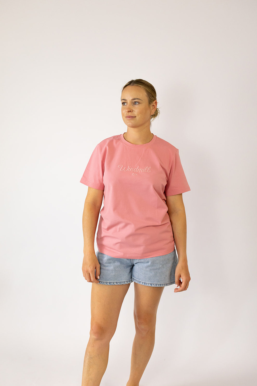 LIMITED EDITION Embroidered Ladies Tee - DUST PINK-Little Windmill Clothing Co