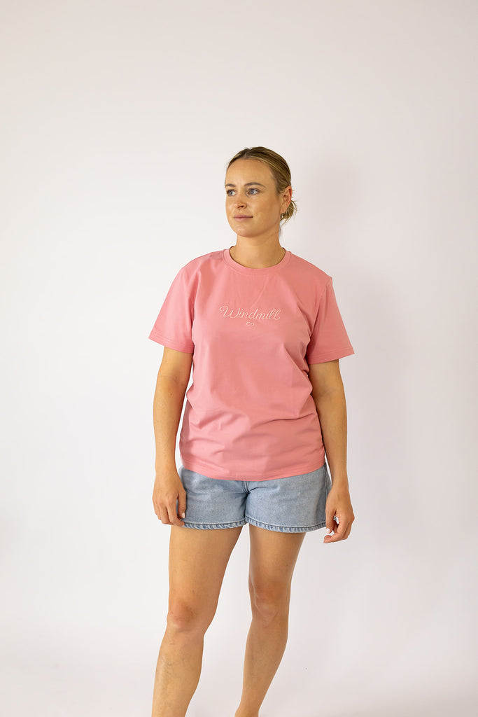 LIMITED EDITION Embroidered Ladies Tee - DUST PINK-Little Windmill Clothing Co