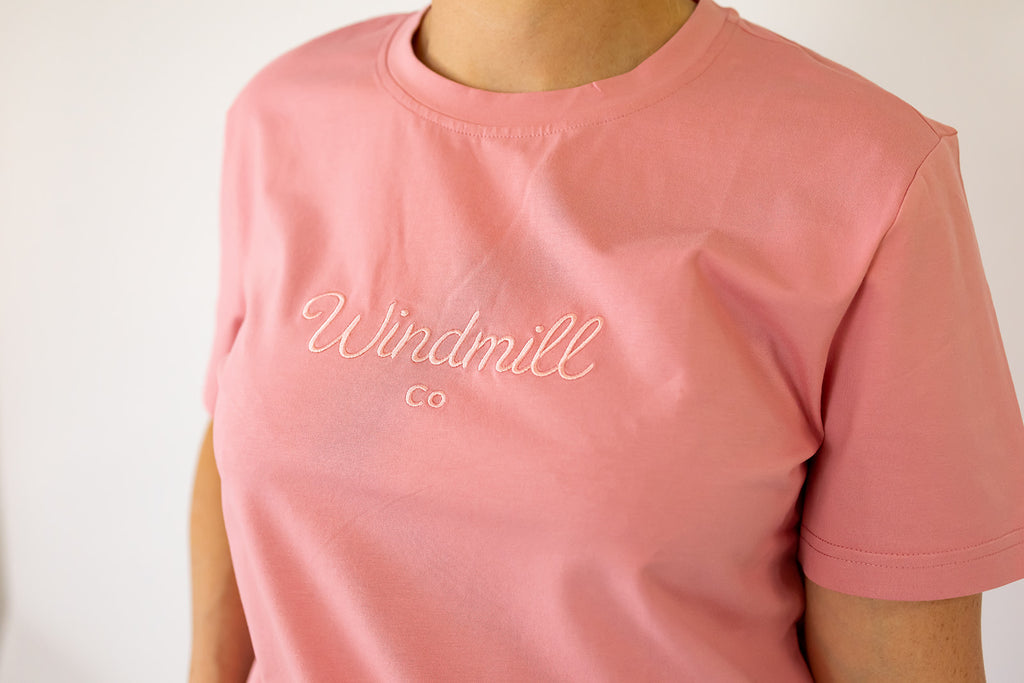 LIMITED EDITION Embroidered Ladies Tee - DUST PINK-Little Windmill Clothing Co