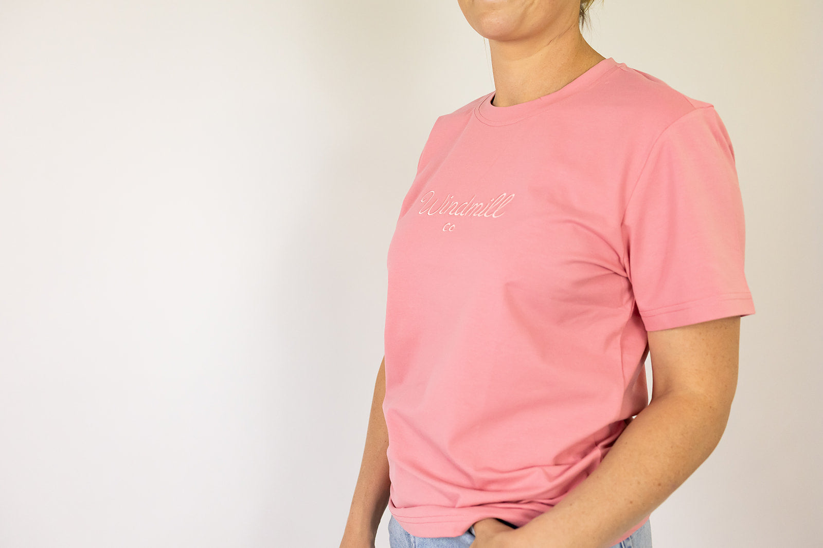 LIMITED EDITION Embroidered Ladies Tee - DUST PINK-Little Windmill Clothing Co