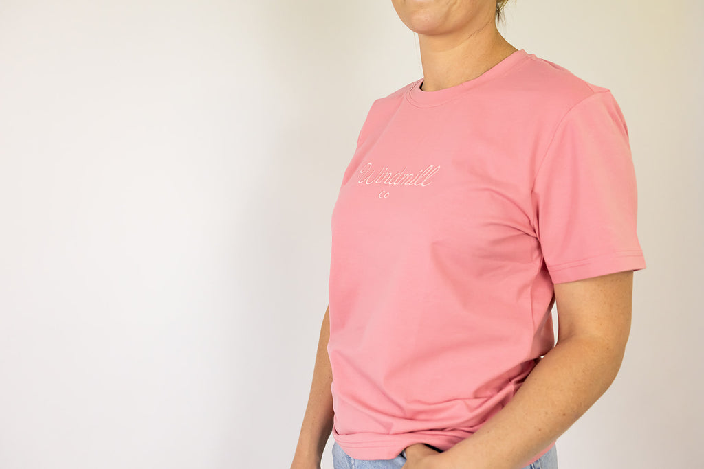 LIMITED EDITION Embroidered Ladies Tee - DUST PINK-Little Windmill Clothing Co