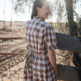 "Mae" Women's Brown Gingham Dress