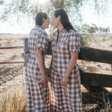 "Mae" Women's Brown Gingham Dress