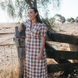 "Mae" Women's Brown Gingham Dress