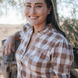 "Mae" Women's Brown Gingham Dress