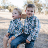 "Tully Boy" Long Sleeve Blue Plaid Western Shirt