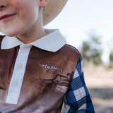 Tractor check long sleeve fishing shirt collar detail showing functional sun protection collar