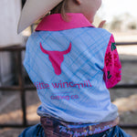 Cowgirl Boots long sleeve fishing shirt flatlay showing full cowgirl boots print shirt design
