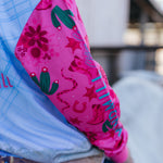 Cowgirl Boots long sleeve fishing shirt print close-up showing detailed cowgirl boots graphic