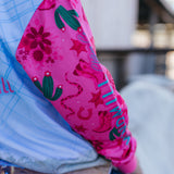 Cowgirl Boots long sleeve fishing shirt print close-up showing detailed cowgirl boots graphic
