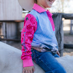 Cowgirl Boots long sleeve fishing shirt front view showing fun cowgirl boots print performance shirt