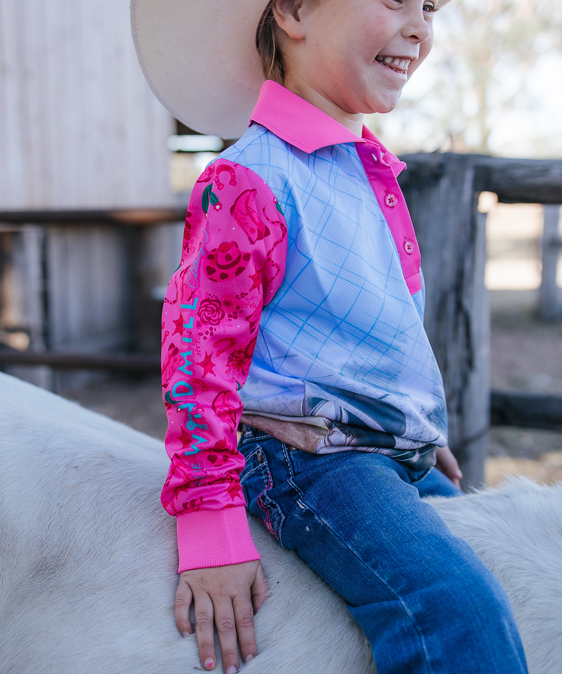 Cowgirl Boots long sleeve fishing shirt front view showing fun cowgirl boots print performance shirt